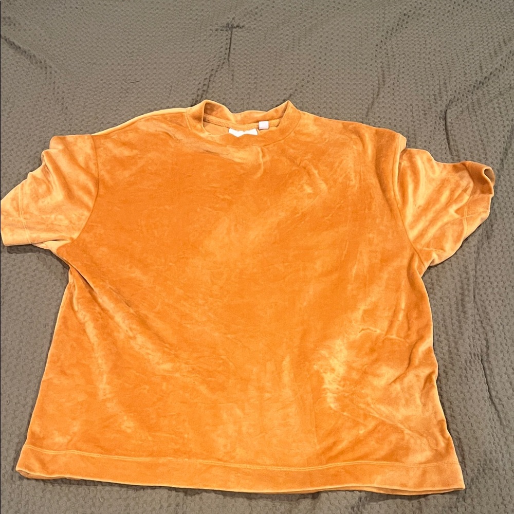 Collusion Orange Velour Short Sleeve Top